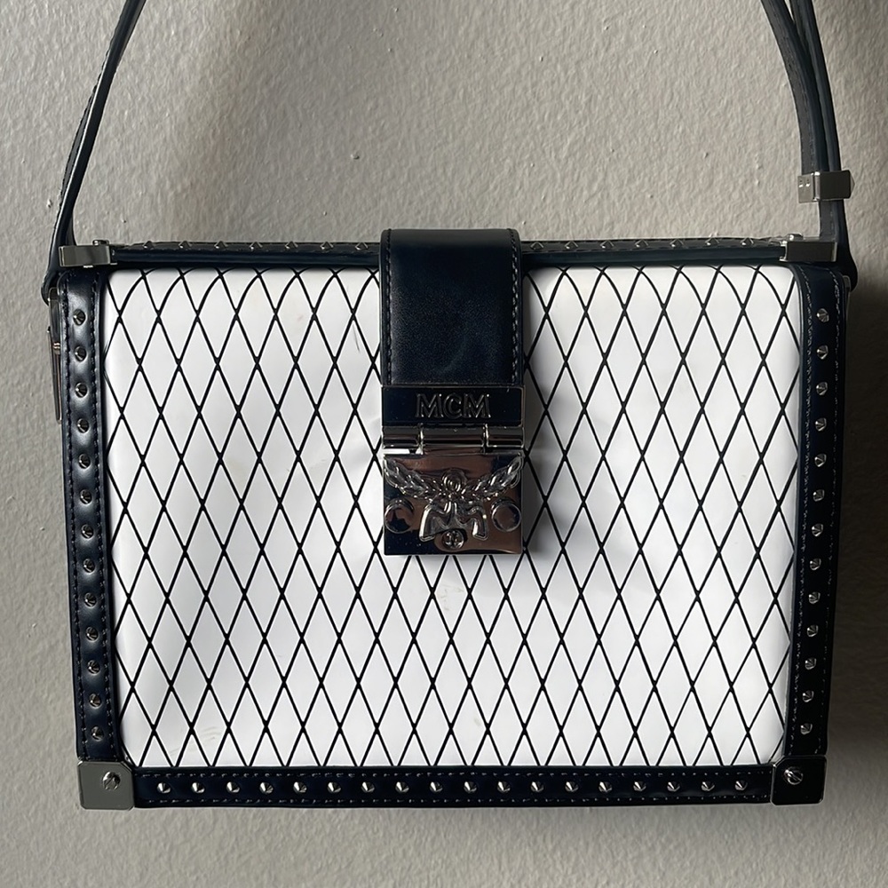 MCM new black and white studded bag